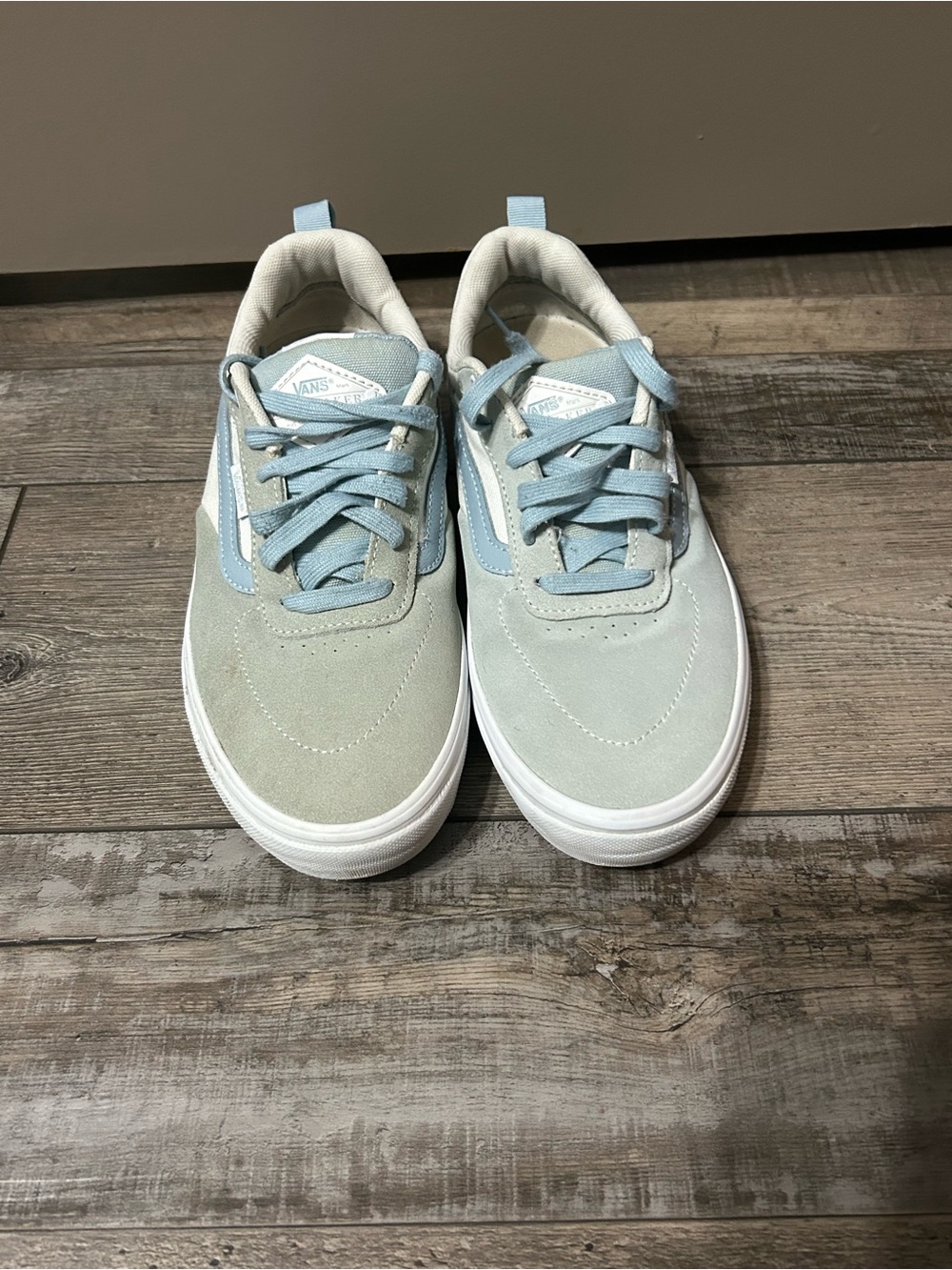 light blue and white Vans Kyle Walker Skate Shoes suede canvas